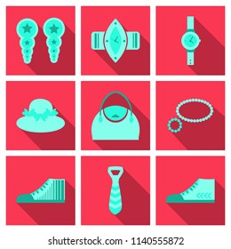 Set with icons on theme of shopping and clothes . Vector illustration.