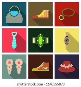 Set with icons on theme of shopping and clothes . Vector illustration.