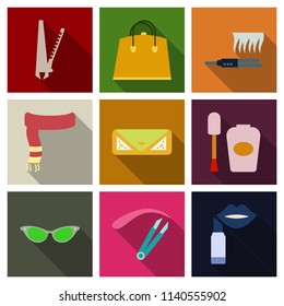 Set with icons on theme of shopping and clothes . Vector illustration.