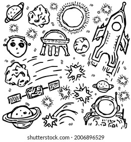 Set of icons on the theme of space. Cosmos vector. Doodle vector with cosmos icons on white background. 