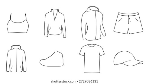 conjunto de ícones sobre um tema vestuário desportivo