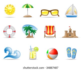 Set of icons on a theme Sun Sea and Beach