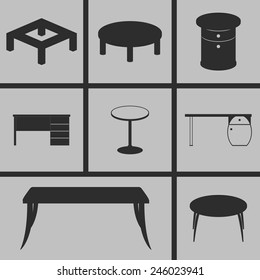 Set of icons on a theme tables