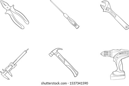 Set of icons on the theme of tool and construction.