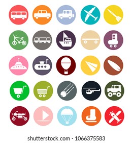 Set of icons on the theme of transport. 25 icons in flat style. Vector illustration