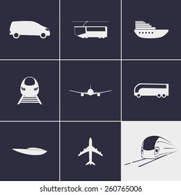 Set of icons on a theme transport
