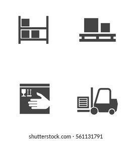Set of icons on a theme of universal logistics, transport of goods and commodities. Stages of purchase to obtain a customer's goods. Vector simple designs.