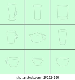 Set of icons on a theme Utensils for tea and coffee