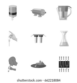 Set of icons on the theme of water. Water is the most important in the world. water filtration icon in set collection on monochrome style vector symbol stock illustration.