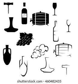 Set of icons on the theme of wine in two different styles