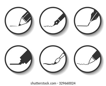 Set of icons on a theme Writing articles with shadow