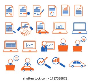 Set of icons on the themes of finance and management. Outline vector illustration