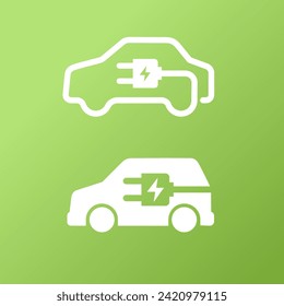 A set of icons on the topic of electric car charging. Green illustration. Environmentally friendly energy.