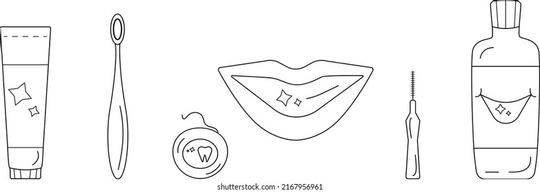 A set of icons on the topic of oral hygiene for use in the field of dental health. It is suitable for posting on social networks and for illustrating as a training material.