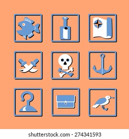 Set of icons on topic of pirates and adventures