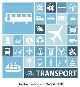 Set of icons on the topic of transport, different means of it, vector illustration 