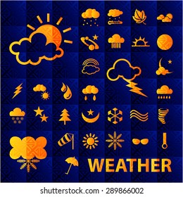 Set of icons on the topic of weather, nature, line style vector illustration