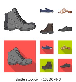 A set of icons on a variety of shoes. Different shoes single icon in cartoon,flat style vector web symbol stock illustration.
