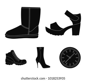 A set of icons on a variety of shoes.Different shoes single icon in black style vector symbol stock web illustration.