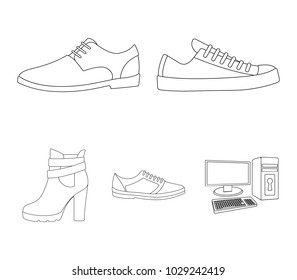 A set of icons on a variety of shoes.Different shoes single icon in outline style vector web symbol stock illustration.