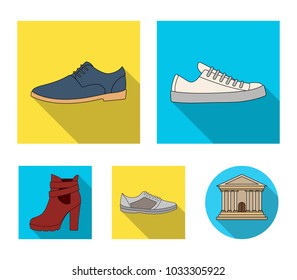 A set of icons on a variety of shoes.Different shoes single icon in flat style vector web symbol stock illustration.