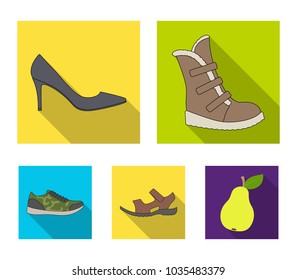 A set of icons on a variety of shoes.Different shoes single icon in flat style vector web symbol stock illustration.