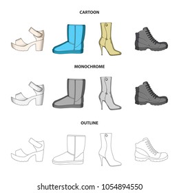 A set of icons on a variety of shoes.Different shoes single icon in cartoon,outline,monochrome style vector web symbol stock illustration.