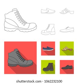 A set of icons on a variety of shoes.Different shoes single icon in outline,flat style vector web symbol stock illustration.