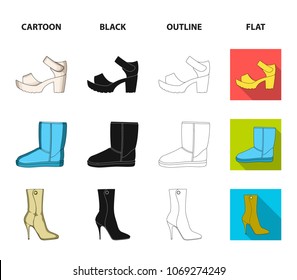 A set of icons on a variety of shoes.Different shoes single icon in cartoon,black,outline,flat style vector web symbol stock illustration.