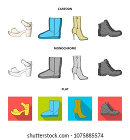 A set of icons on a variety of shoes.Different shoes single icon in cartoon,flat,monochrome style vector web symbol stock illustration.