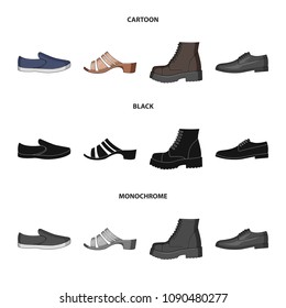 A set of icons on a variety of shoes.Different shoes single icon in cartoon,black,monochrome style vector web symbol stock illustration.
