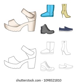 A set of icons on a variety of shoes.Different shoes single icon in cartoon,outline style vector web symbol stock illustration.