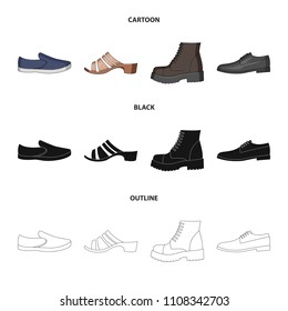 A set of icons on a variety of shoes.Different shoes single icon in cartoon,black,outline style vector web symbol stock illustration.