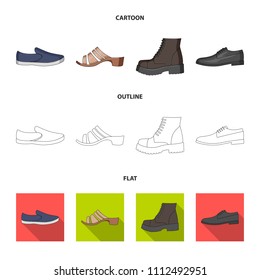 A set of icons on a variety of shoes.Different shoes single icon in cartoon,outline,flat style vector web symbol stock illustration.