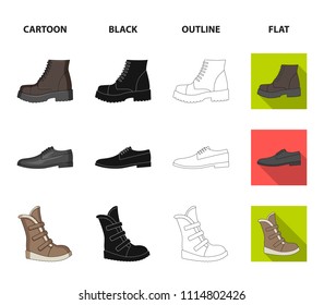A set of icons on a variety of shoes.Different shoes single icon in cartoon,black,outline,flat style vector web symbol stock illustration.