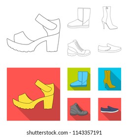 A set of icons on a variety of shoes.Different shoes single icon in outline,flat style vector web symbol stock illustration.
