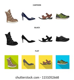 A set of icons on a variety of shoes.Different shoes single icon in cartoon,black,flat style vector web symbol stock illustration.
