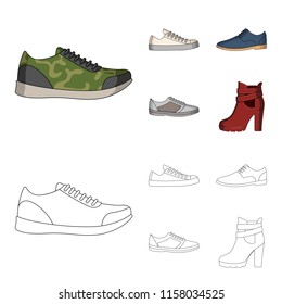 A set of icons on a variety of shoes.Different shoes single icon in cartoon,outline style vector web symbol stock illustration.