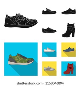 A set of icons on a variety of shoes.Different shoes single icon in black,flat style vector web symbol stock illustration.