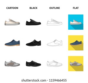 A set of icons on a variety of shoes.Different shoes single icon in cartoon,black,outline,flat style vector web symbol stock illustration.