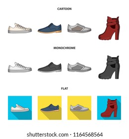 A set of icons on a variety of shoes.Different shoes single icon in cartoon,flat,monochrome style vector web symbol stock illustration.