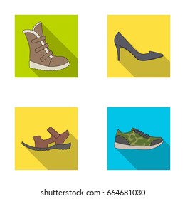 A set of icons on a variety of shoes.Different shoes single icon in flat style vector web symbol stock illustration.