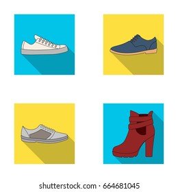 A set of icons on a variety of shoes.Different shoes single icon in flat style vector web symbol stock illustration.