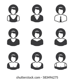 Set of icons on a white background including avatars Women. Vector illustration.