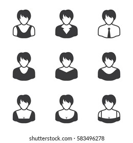 Set of icons on a white background including avatars Women. Vector illustration.