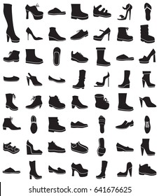 A set of icons on white background: women's, men's and children's shoes