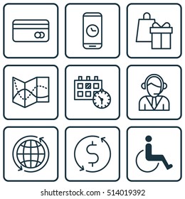 Set Of Icons On World, Call Duration And Operator Topics. Editable Vector Illustration. Includes Date, Transfer, Debit And More Vector Icons.