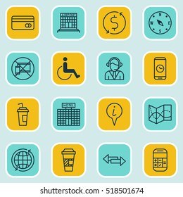 Set Of Icons On World, Drink Cup And Call Duration Topics. Editable Vector Illustration. Includes Transfer, Pointer, Calculation And More Vector Icons.