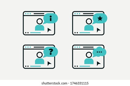 Set of icons online education or education and presentation technology. Learning management Vector line style illustration