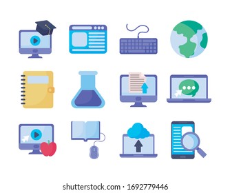 set of icons online education, education technology vector illustration design